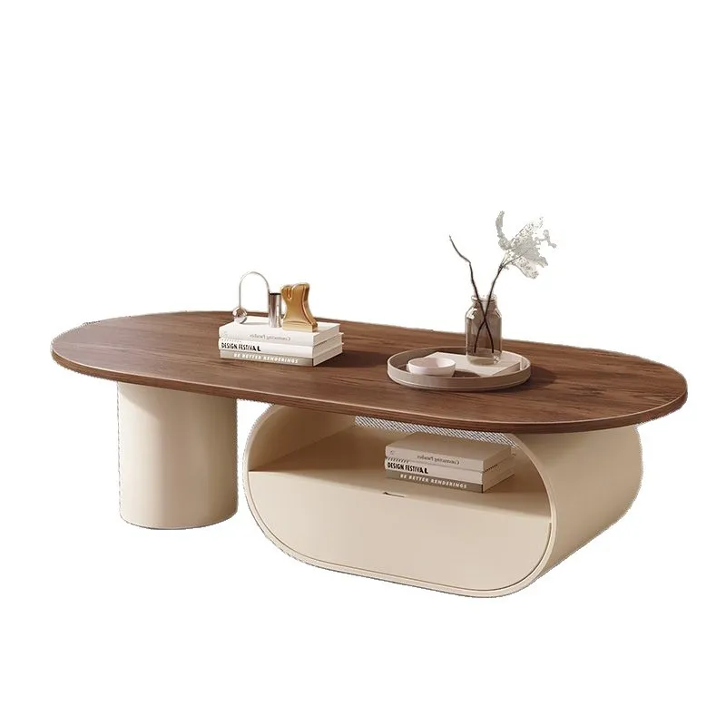 

Medieval oval solid wood coffee table size simple living room light luxury high-end combination very modern home