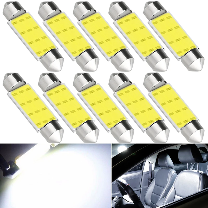 10 x Car Interior Lignt C5W Festoon 31mm 36mm 39mm 41mm LED Bulb COB 12V 7000K White Auto Trunk Reading Maps License Plate Lamps