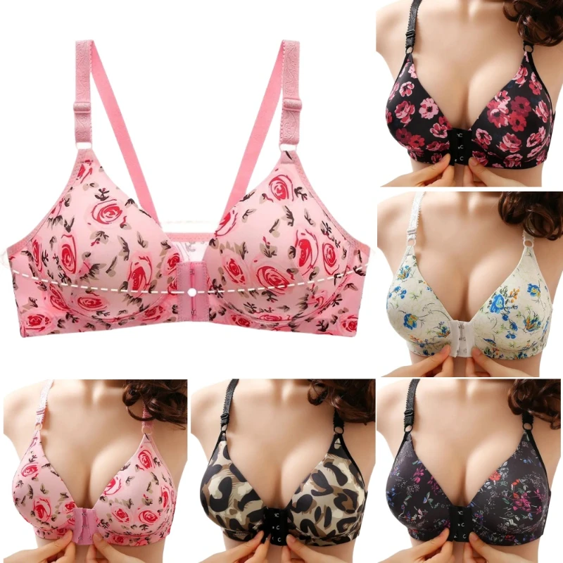 New Sexy Push Up Bras Front Closure Floral Rose Brassiere Wireless Bralette Breast Seamless Bras For Women Underwear Plus Size