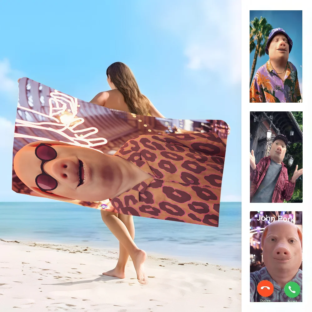

Funny emoticons John Pork Towel Absorbent microfiber beach towel，quick drying, for swimming, camping, yoga and outdoor beach