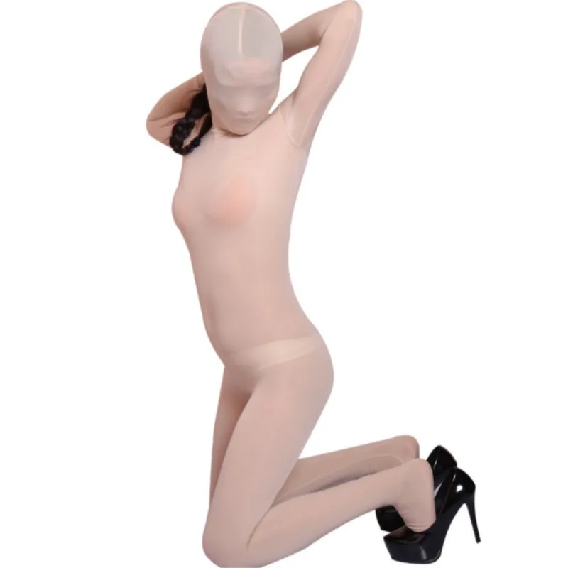 Unisex Ice Silk Stretch Full Wrap Bodysuit Thin Mesh Skinny Zipper Open Crotch Jumpsuit Cosplay Stage Dance Performance Clothing
