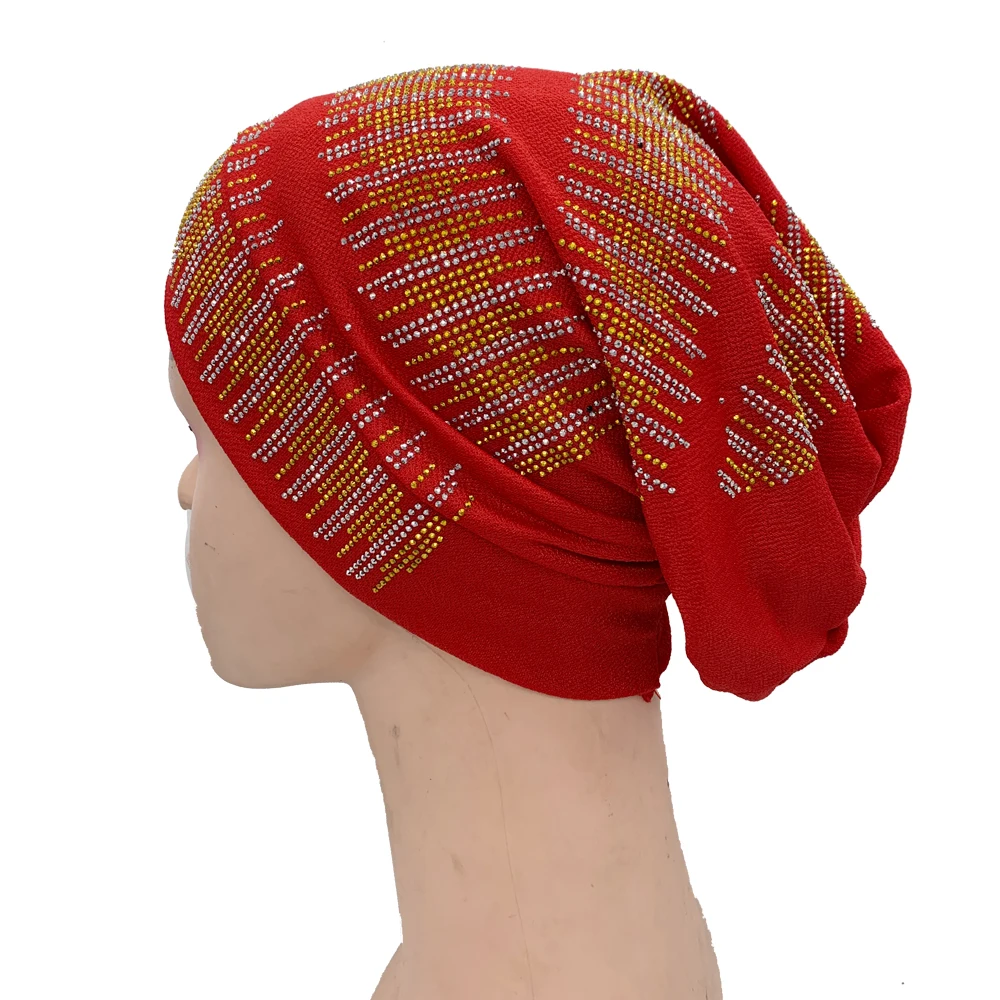 Full Body Diamonds Turban Caps for Women Elastic Muslim Hijab Bonnet Hat Ladies Headband Hat African Head Wraps India Caps
