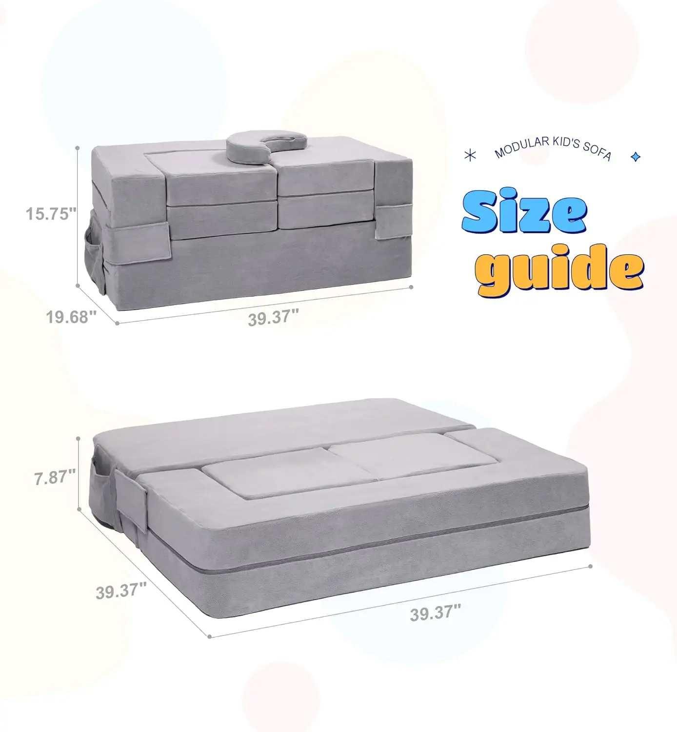 Sofá para niños, sillón de espuma para niños pequeños, juego de sofá de felpa convertible para niños, sofá cama plegable (gris)