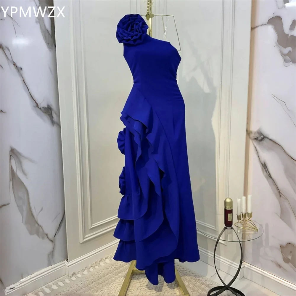 Customized Formal Dress Women Party Occasion Prom Gown YPMWZX One Shoulder A-line Floor Length Skirts Layered Sleeveless 3D Flow