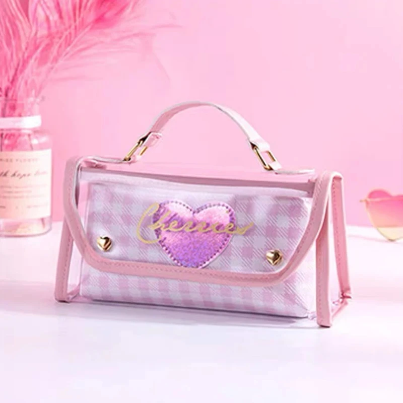 1Pc Cute transparent pencil case bag Attached inner bag, large capacity stationery bag holder, student stationery bag