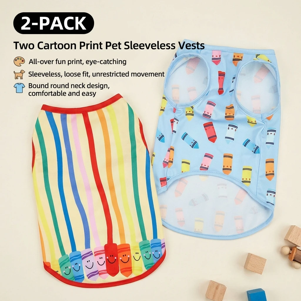 2Pcs Pet Dog Playful Crayon Vest Set, Yellow & Blue Dog Vest Top Apparel, Small Medium Large Dog Clothes, Summer Dog Outfit view 6