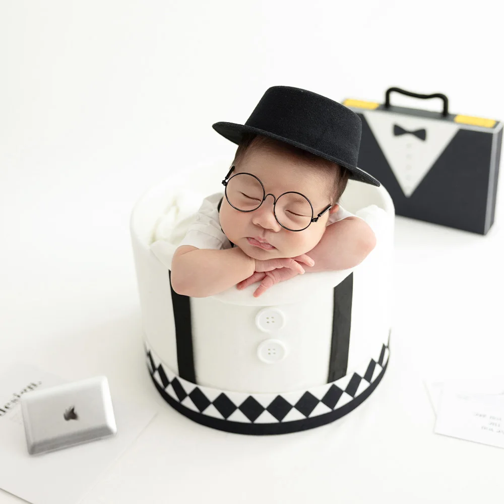 Baby Boy Clothes Shirt Suspender Shorts Top Hat Little Gentleman Set Photography Outfit Computer Glasses Studio Shooting Props