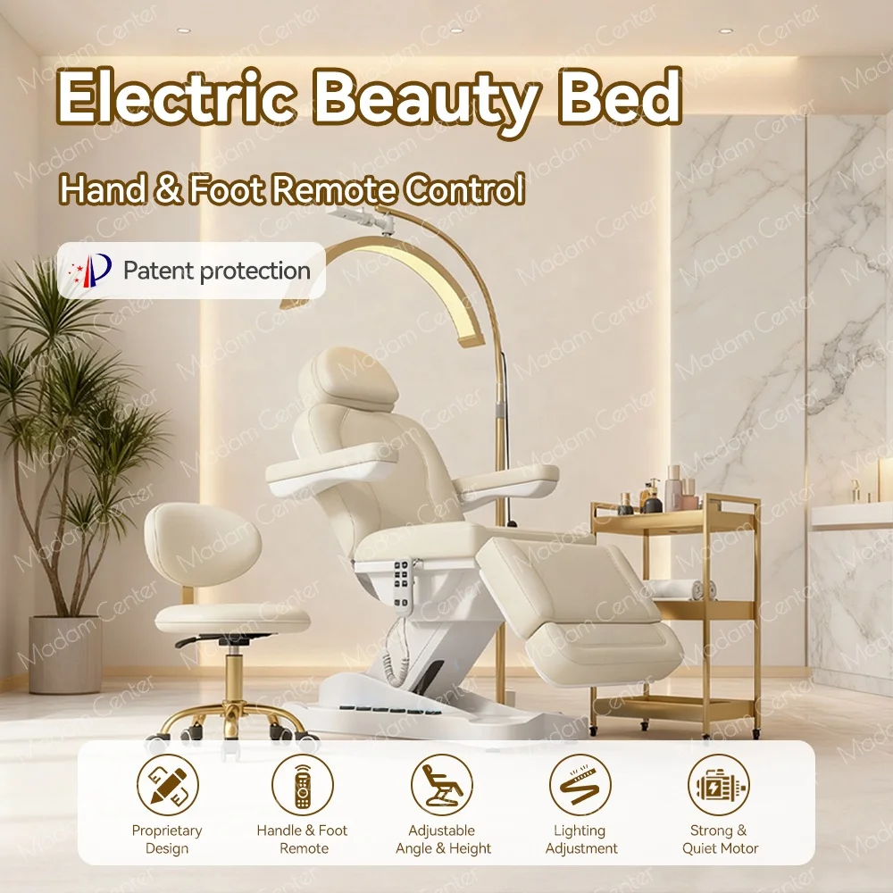 Madam Center Electric Beauty Bed with 3 Motors Foldable Ergonomic Design-Modern Commercial Salon Furniture for Facial Treatments