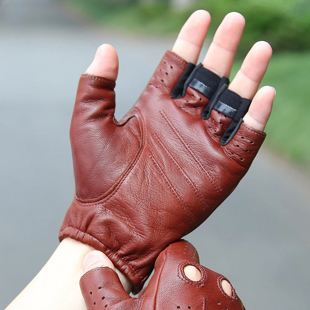 men's-real-leather-gloves-semi-finger-thin-summer-driving-breathable-fingerless-high-quality-fitness-sheepskin-em102p