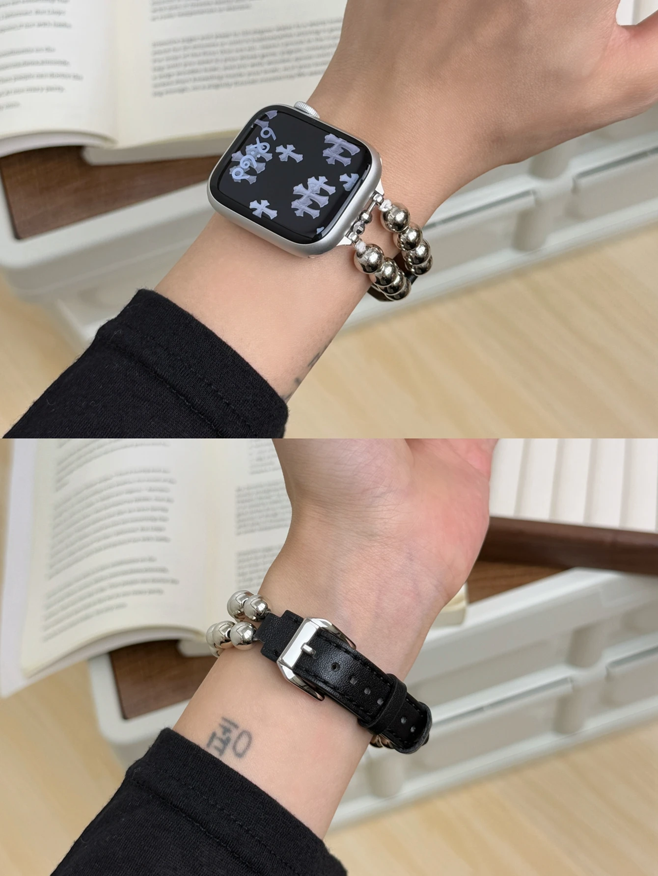 Fashion Beads Leather loop For Apple Watch band women Series Ultra 10/9/8/7/6 38mm 40mm 41mm 42mm 44mm 45mm 46mm Strap