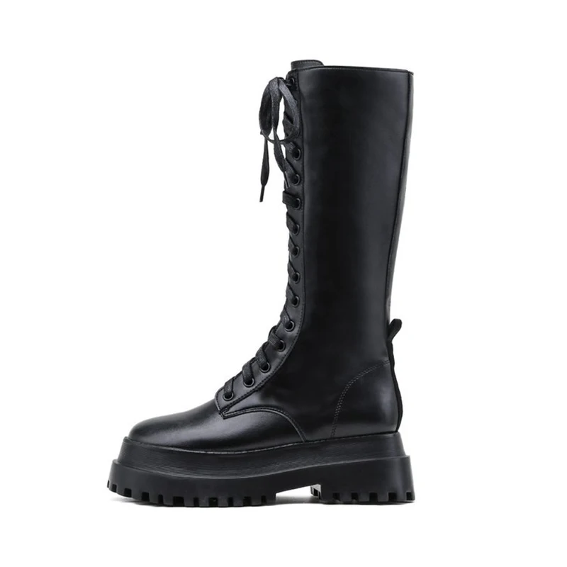 2025 Modische Chunky-Plateau-Motorradstiefel für Damen, Herbst-Winter PU-Leder Kniehohe Stiefel, Punk-Stil mit Dicker Sohle, Lange Botas – Detail 19