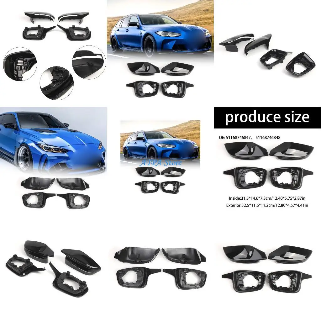 

U13C ABS Black Rearview Mirror Covers 51168746847, 51168746848 Fit Anti Scratch Replace Shells With Adhesive Backing