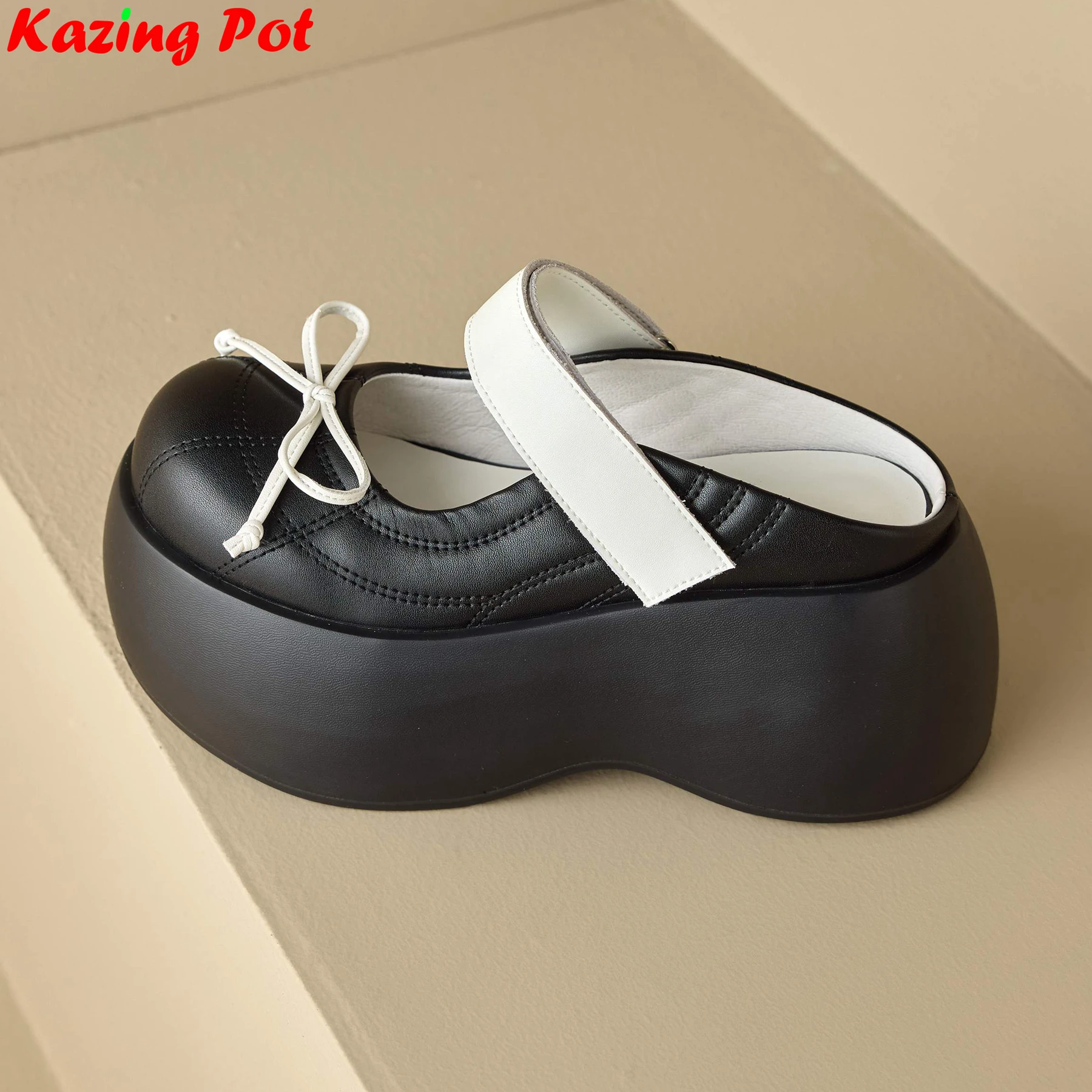 

Krazing Pot Cow Skin Mules Round Toe High Heels Butterfly-knot Sewing Summer Sandals Slip On Slingback Dating Brand Women Pumps