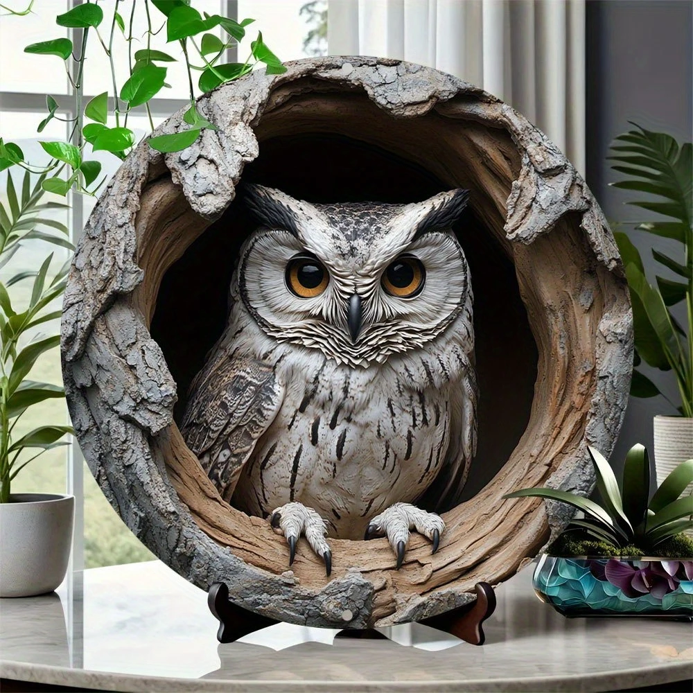 2DFlat 8in Vintage Animal Circular Welcome Sign Cat Owl Turtle Home Tree Decora Item Animal Enthusiast Background Wall Accessory