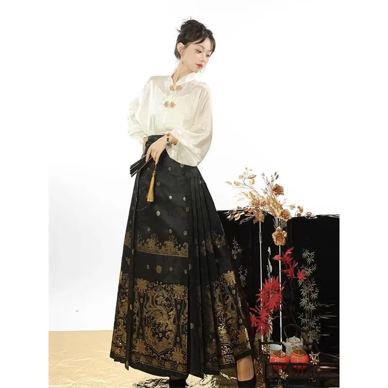 Traditional Chinese Hanfu Shirt Horse Face Skirt Woven Gold Horse Face Skirt Jacquard Fabric Dress Women's Clothing view 5