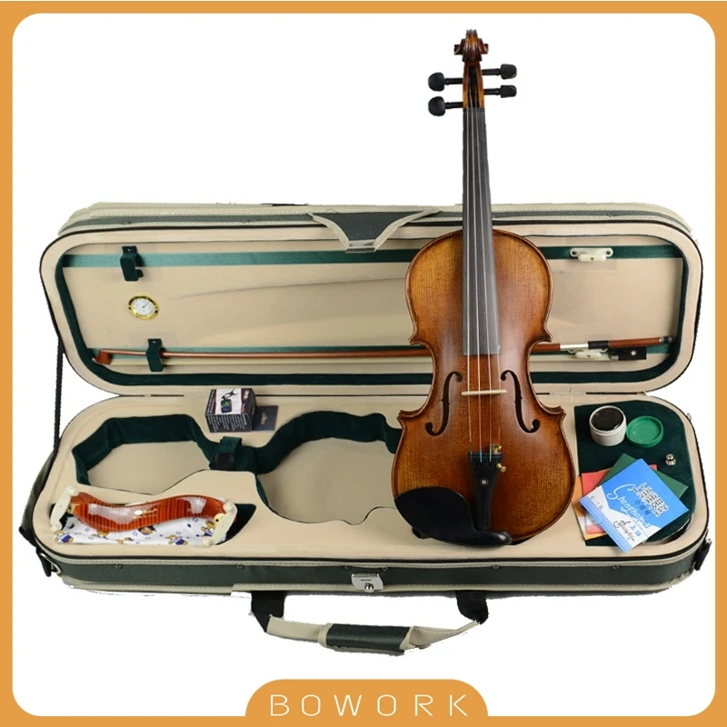 

Orchestra Handcraft Violin Advanced Fiddle 4/4 Full Size Solidwood Flamed Violin + Oblong Case Bow Strings Shoulder Rest SET