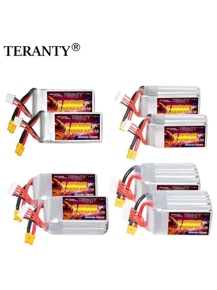 TERANTY 2S 3S 4S 6S 900/1000/1100mAh 80C/160C Bateria Lipo z wtyczką XT30 do quadcoptera FPV, helikoptera, samolotu — 2