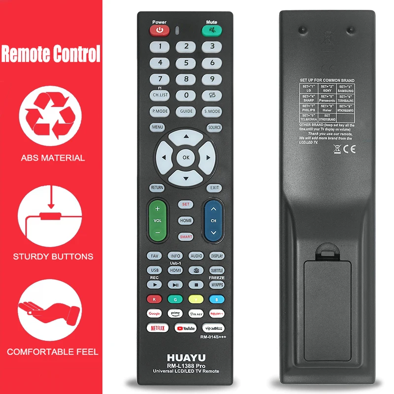 Control remoto universal para TV LCD RM-L1388 PRO RM-014S+++ (sin función de voz) Compatible con la mayoría de las marcas como: SONY, SHARP, PHILIPS, etc. Televisores LED/LCD.