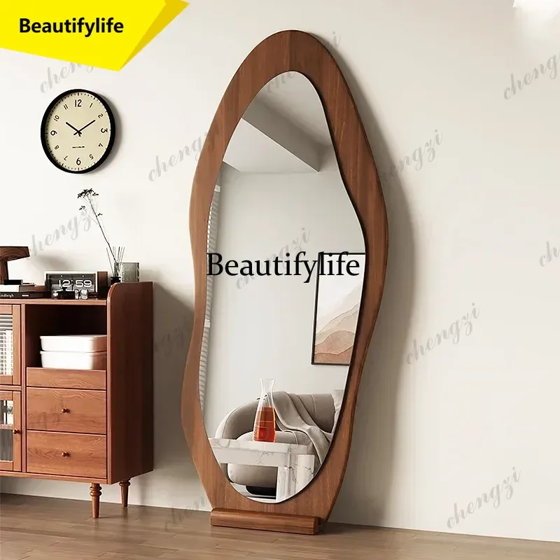 Retro wooden full-body mirror household floor-to-ceiling wall-mounted dressing mirror girls bedroom fitting mirror a17