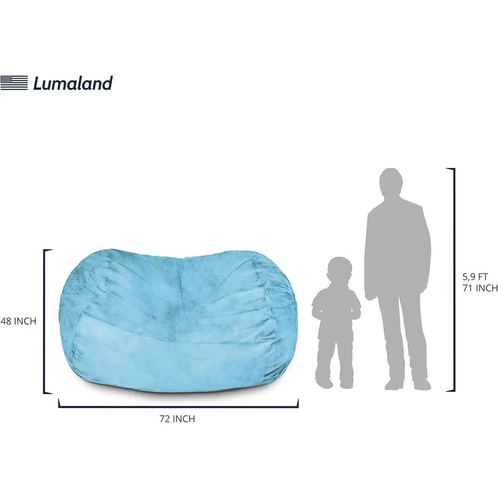 كرسي كيس فول من الجلد السويدي فائق النعومة بطول 6 أقدام - أريكة XL مملوءة بالرغوة للأطفال والمراهقين والكبار - كرسي كيس أزرق فاتح للمساكن والفام #3