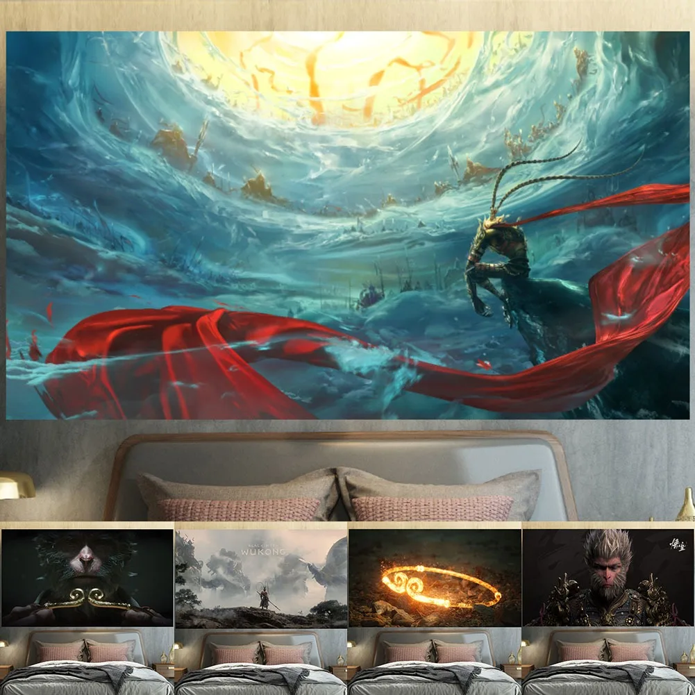 

Tapestry Black Myth Wukong Large Size Tapestry Mural Screen Wall Hanging Background Cloth Home Living Room Dormitory Bed Decor