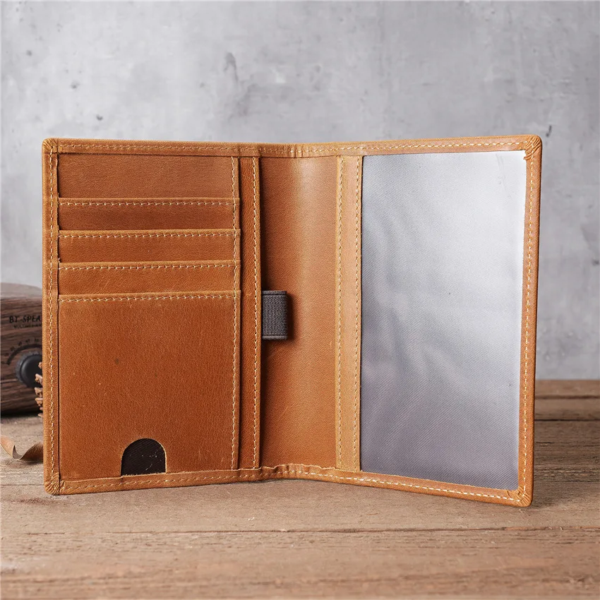 RFID Genuine Leather Passport Holder Travel Wallet For Men and Women Vintage Slim Bifold Wallet Card Case Passport Cover Protect