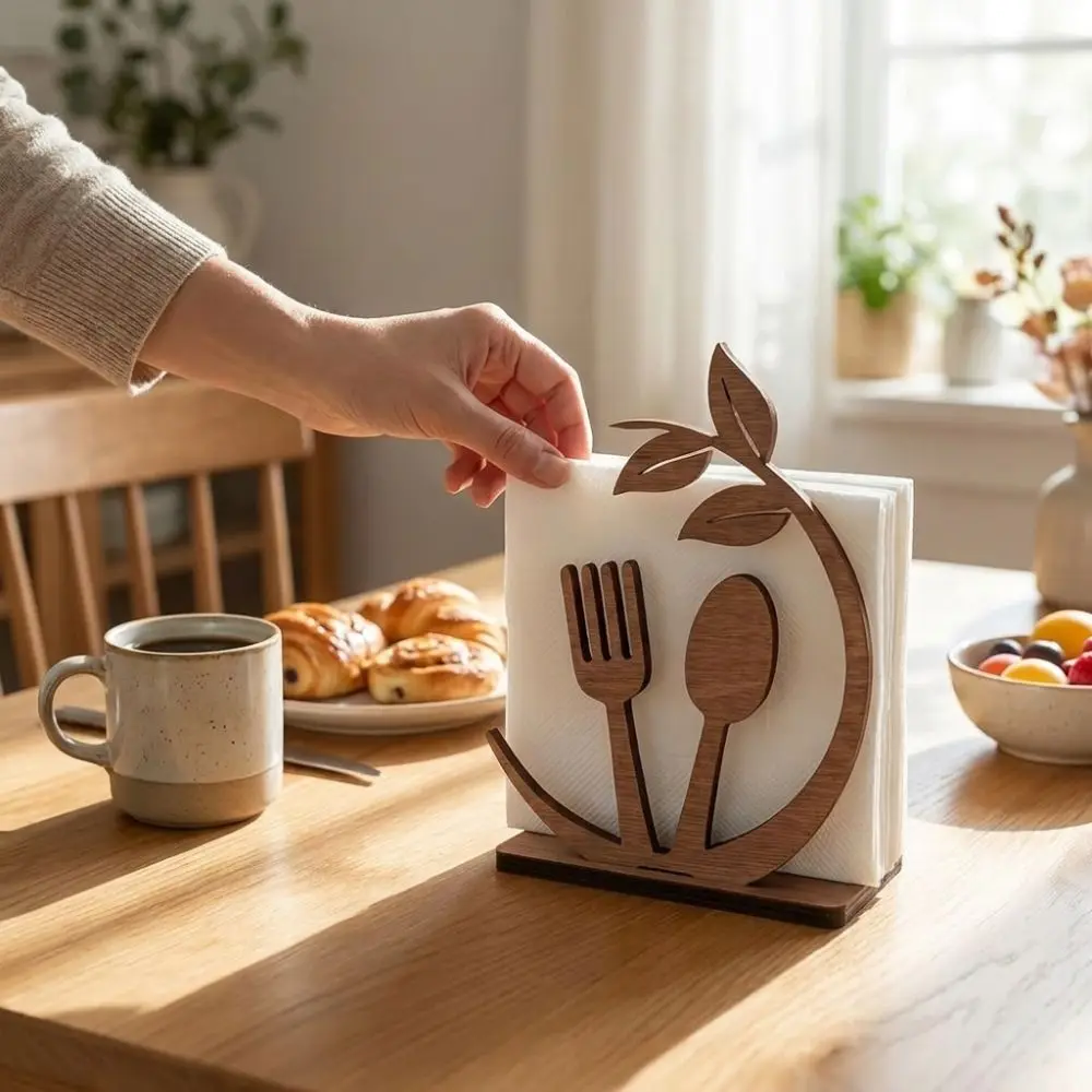 Creative Rustic Wooden Leaf Napkin Holder Hollow Out Farmhouse Style Napkin Stand Decorative Sturdy Paper Towel Rack Party Use