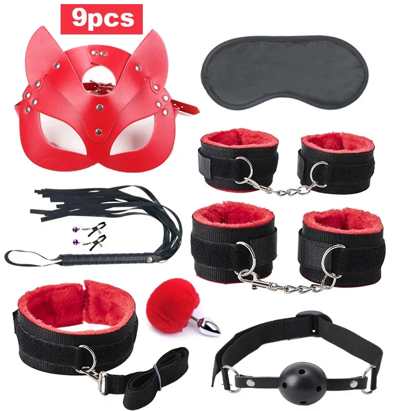 Exotic Bed Bondage Set BDSM Kits Exotic Sex Toys For Adults Games Leather Handcuffs Whip Gag Nipple Clamps Women Sex Products view 3
