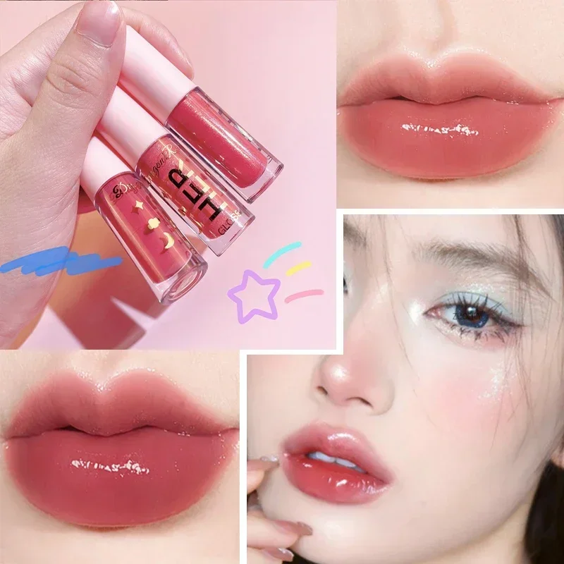 Heallor Mirror Water Gloss Lip Glaze Cute Mini Tube Fadeless Jelly Texture Glass Lipgloss Sexy Brightening Skin Color Student Li