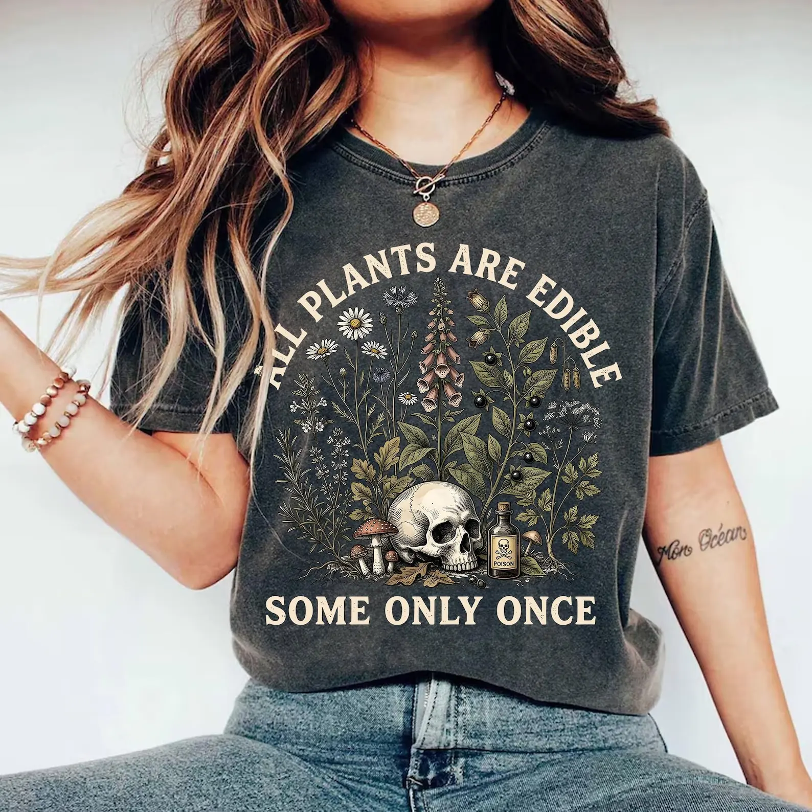 Funny Skull Botanical Graphic T Shirts Vintage All Plants Are Edible Some Only Once Unisex Shirt Comfort Color Plant Lover Tee