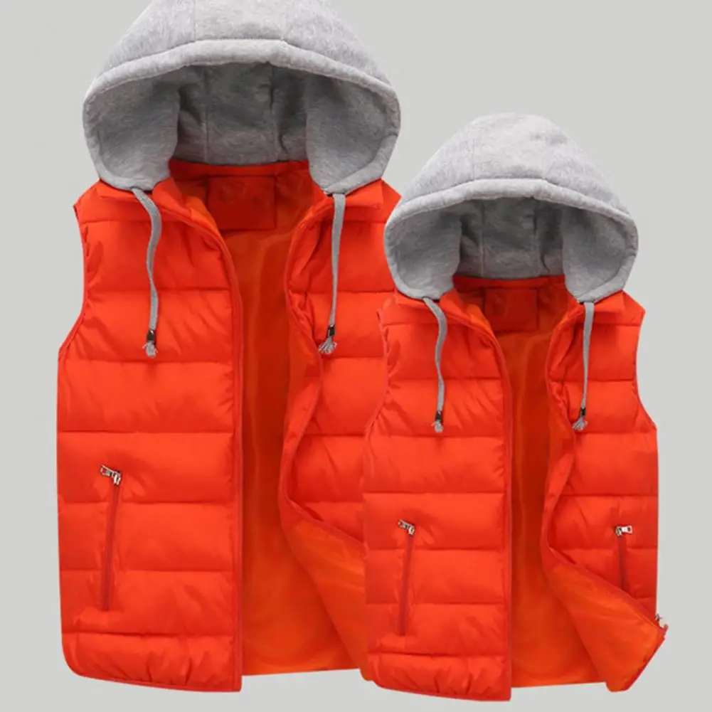Cozy Men Vest Men Autumn Winter Warm Vest with Hood Zipper Closure Waterproof Thick Vests Sleeveless Casual Jacket Vest