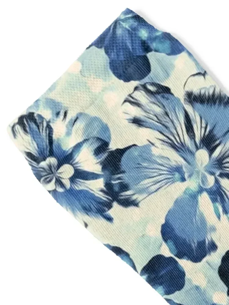 جوارب Shibori مستوحاة كبيرة الحجم من الأزهار النيلي للرجال مضادة للانزلاق لكرة القدم ومضادة للانزلاق للصالة الرياضية جوارب نسائية للرجال