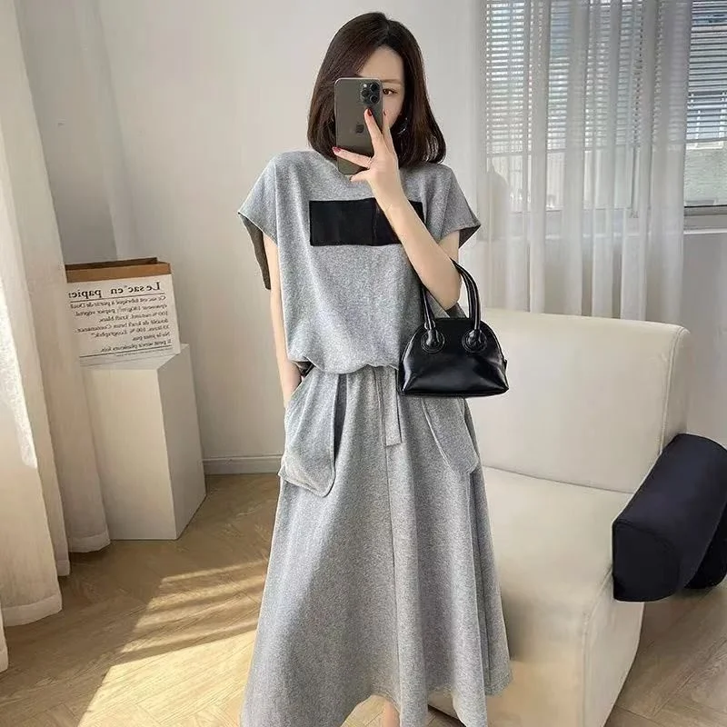 Plus size casual faion conjunto roupas femininas ort sve cintura alta a linha saia verão roupa escondida carne barriga capa