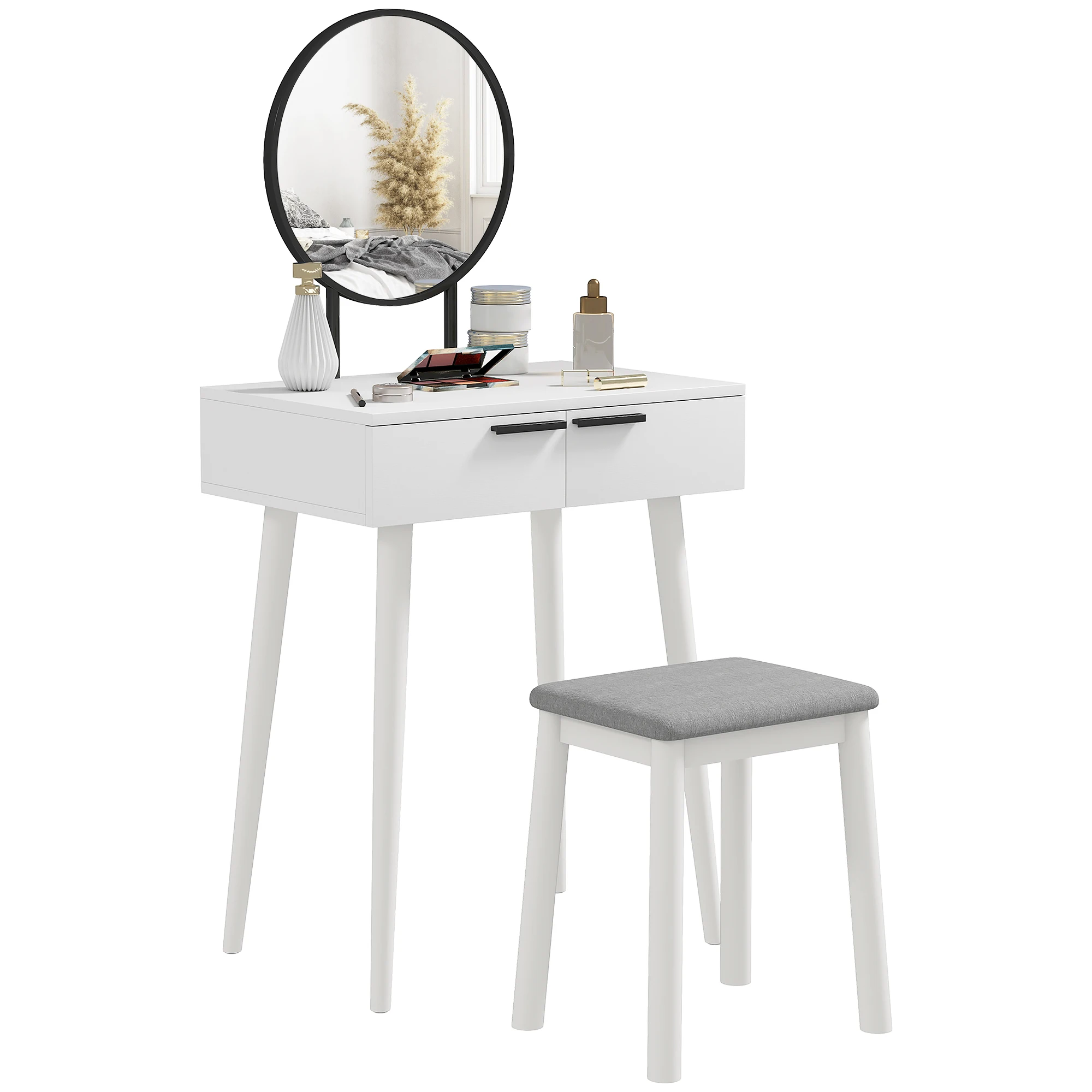 HOMCOM Dressing Table Vanity Set Make Up Desk with Mirror & Stool White