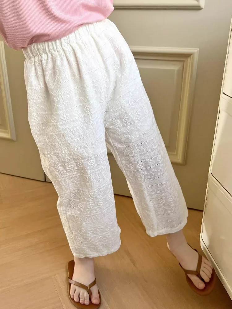 Spring Summer Girls Ruffle Pure Color Long Pants Children Lightweight Breathable Casual Pants Baby Pants D047 Faion Set