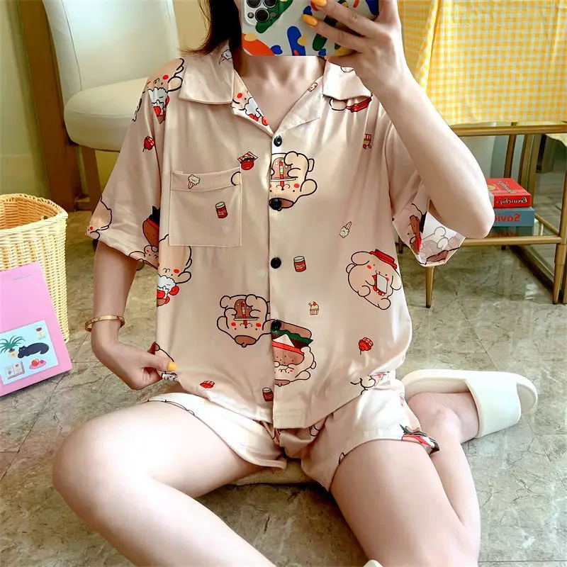 Sanrio Pom Pom Purin Kawaii Household Clothes Girls Cotton Summer Fashion Casual Printed Short-Sleeved Trousers Cartoon Pajamas