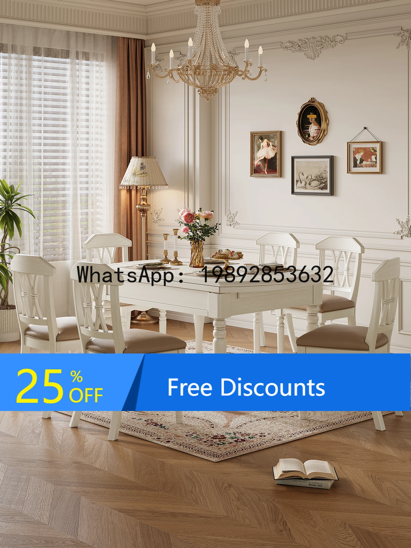 

YFY Dining Table Style White Solid Wood Home French Cream Style Folding Dining Table and Set Restaurant White Ash Table