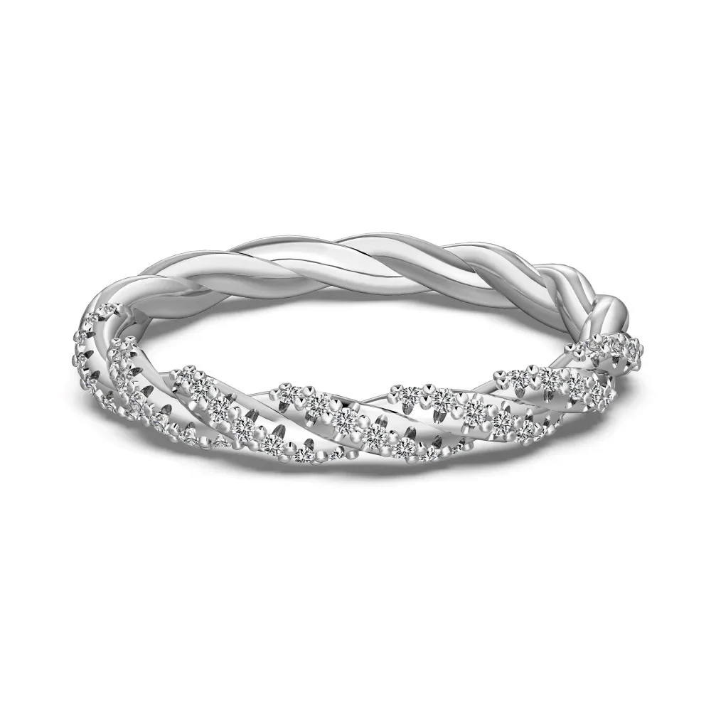 

S925 Silver Japanese and Korean New Ring Female Delicate Fried Dough Twists Style Zircon Embellishment Ring Wedding Jewelry