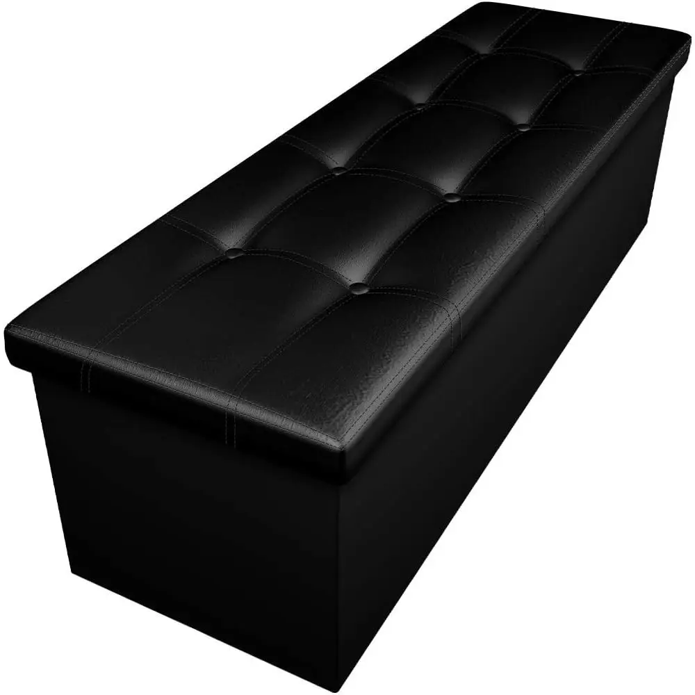 

Банкетка-оттоманка для хранения вещей 43 Large Storage Ottoman Bench - грузоподъемность 700 фунтов, имитация кожи, мягкое сиденье, табурет для хранения вещей в спальне со встроенным кофейным столиком, черный цвет