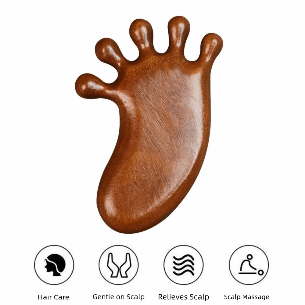 

5-Teeth Massage Comb Small Foot Shape Sandalwood Scalp Scraping Massager Anti-static Wide Tooth Comb