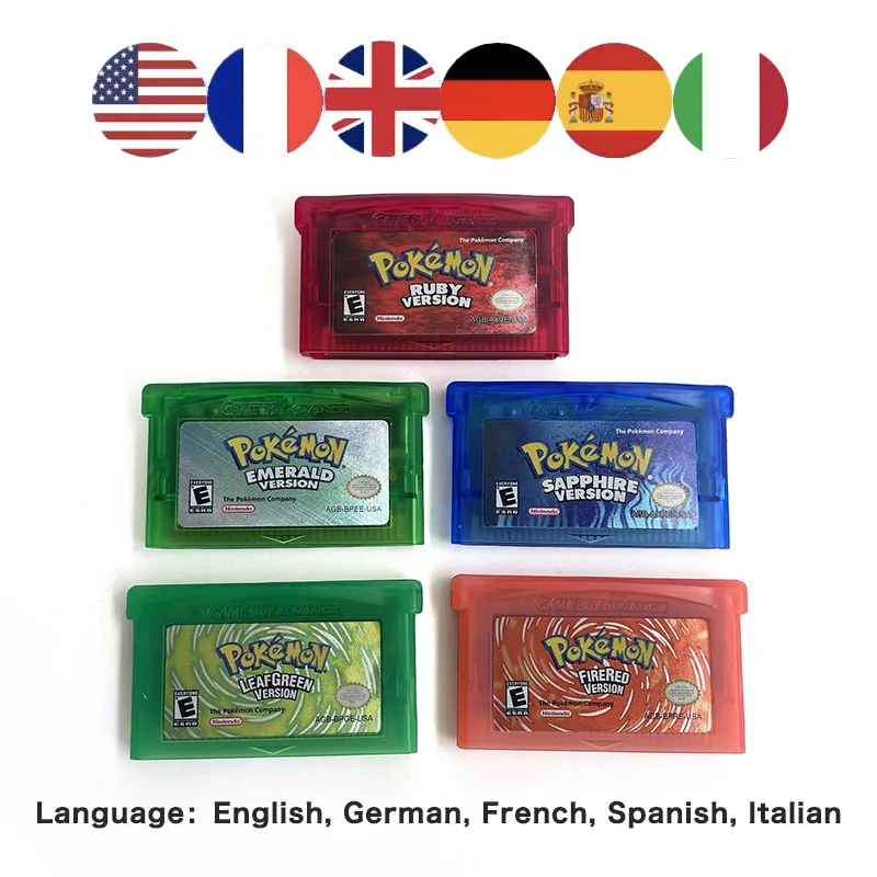 ic guardar ESP lenguaje Pokemon Series Zafiro Rubi Rojo Fuego Verde Hoja Esmeralda Edicion 32 Bit Video Game Cartucho para GBA