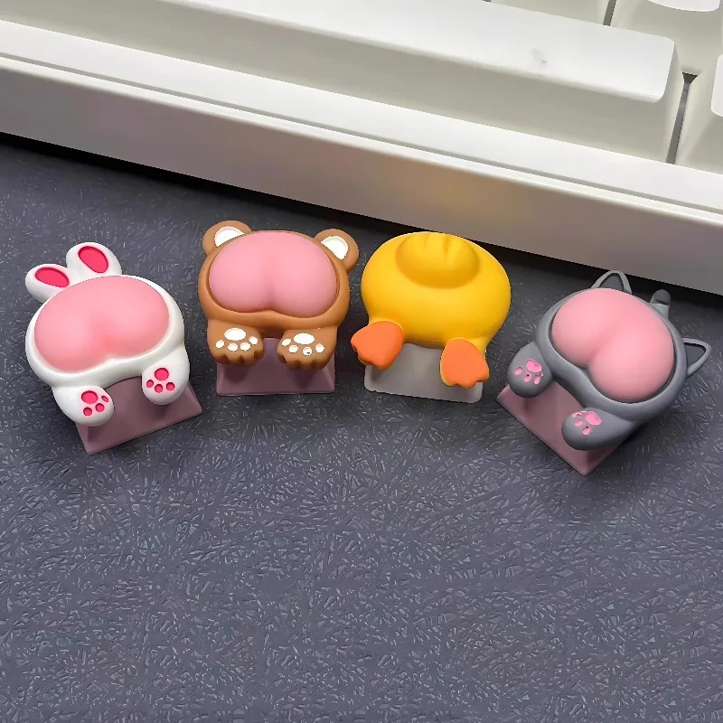 Cartoon Cute Cat Animal Buttocks Key Caps for Cherry Cross Axis Mechanical Keyboard Accessories DIY Desktop Decorative Gift