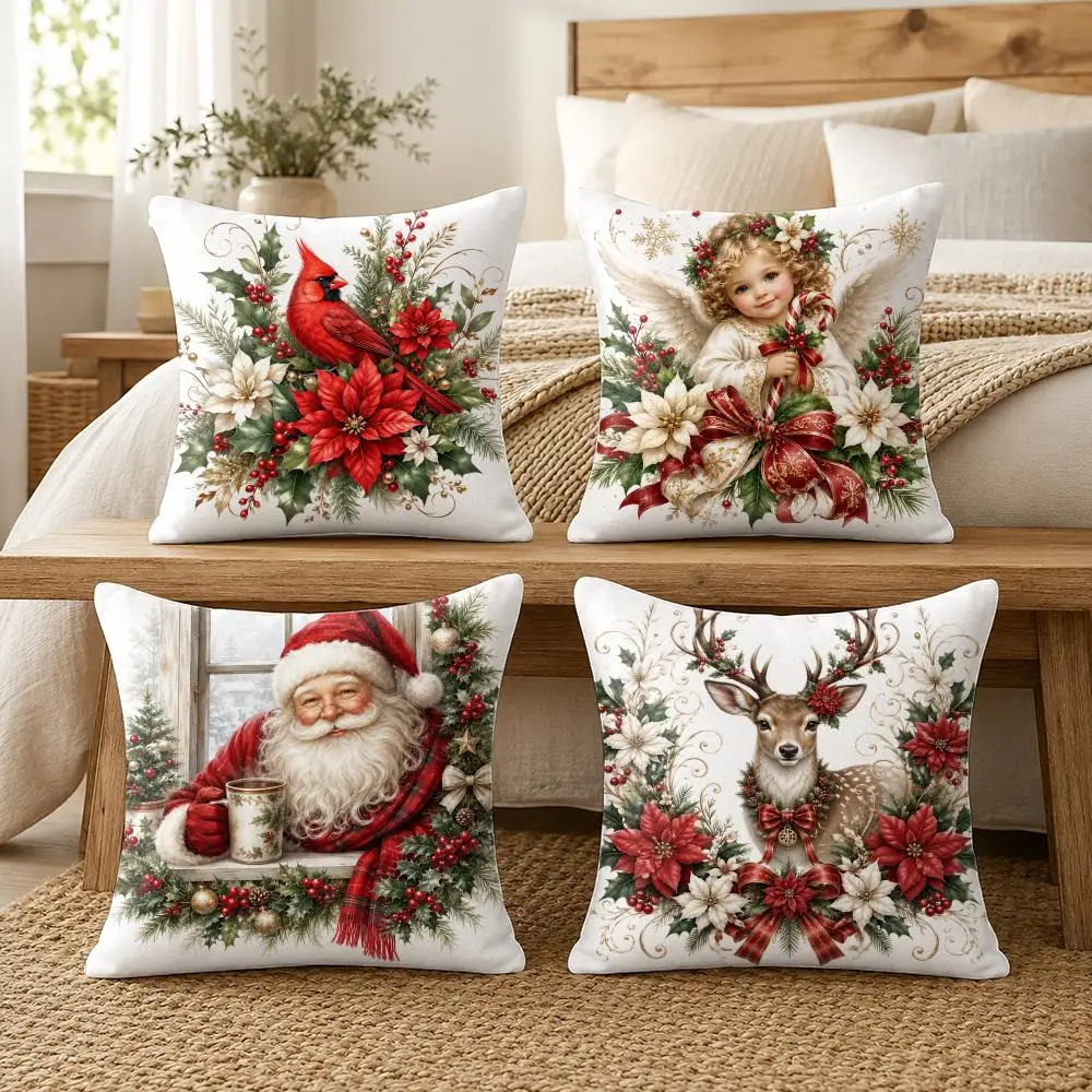 Sophisticated Festive Holiday Cushion Cover Soft Short Plush Pillow Cover Smooth Cozy Texture Cushion Case Home Decor