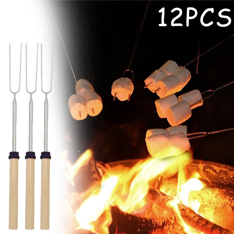 

Barbecue Sticks Outdoor Telescopic Wooden Handle Skewers Camping Stainless Steel Bbq Extendable Color Marshmallow Roasting Forks