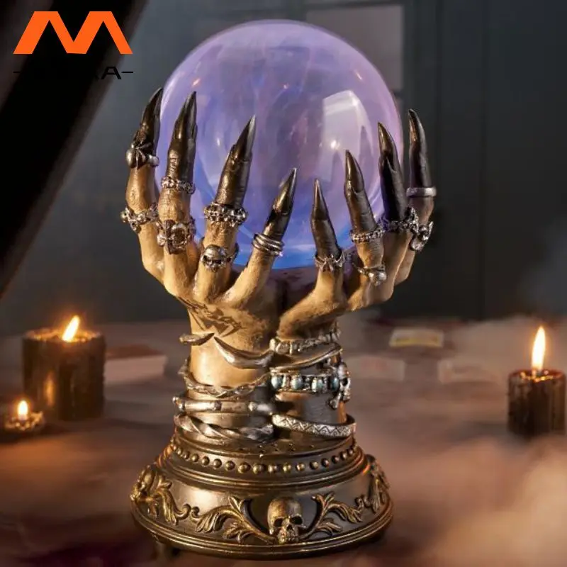 Skull Finger Luminous Plasma Ball Spooky Glowing Plasma Ball Halloween Celestial Crystal Ball Deluxe Resin Creative