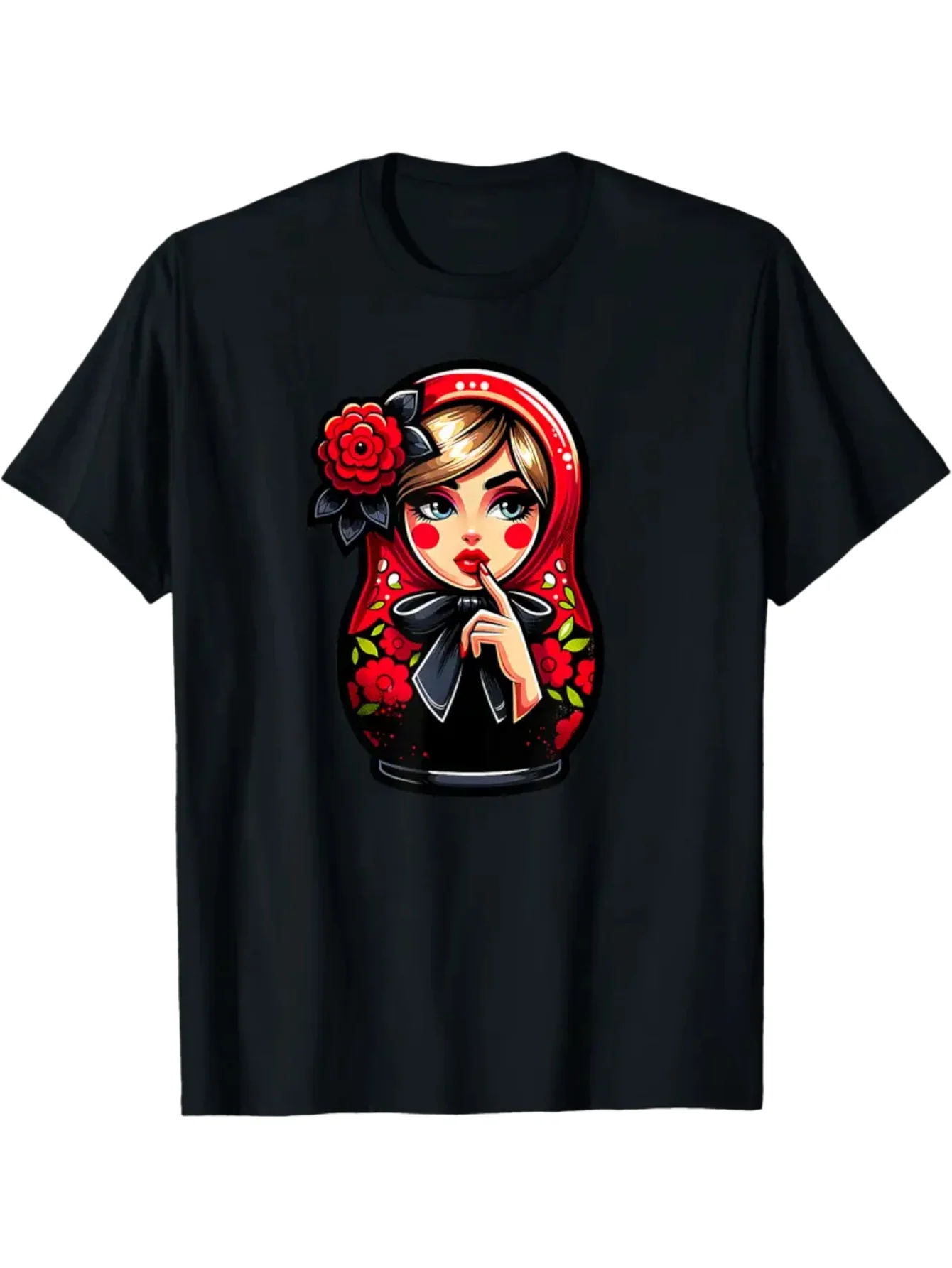 Russian Matryoshka Doll Shushing Graphic Tee Breathable Cotton Round Neck T-Shirt Daily Wear for Women