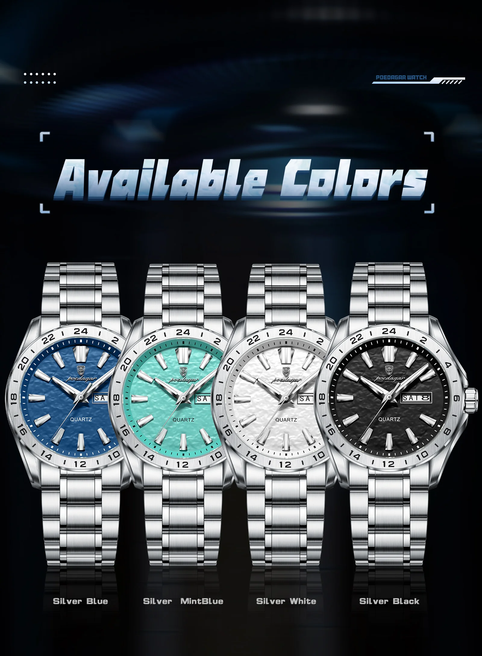 POEDAGAR Top-Mode Herrenuhr, Business, Leuchtend, Wasserdicht, Edelstahl, Herrenuhr mit Datum, Wochentag, Quarz, Sportuhr, Herrenuhren, Reloj – Detail 8