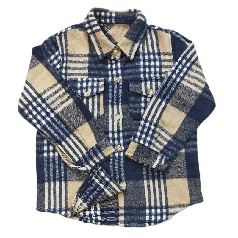 

Boys Blue Khaki Striped Plaid Long Sleeve Shirt