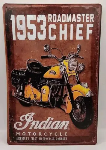 1e,Indian Motorcycle 1953 Roadmaster Chief Metal Tin Sign Poster Wall Sign 12x8~NEW
