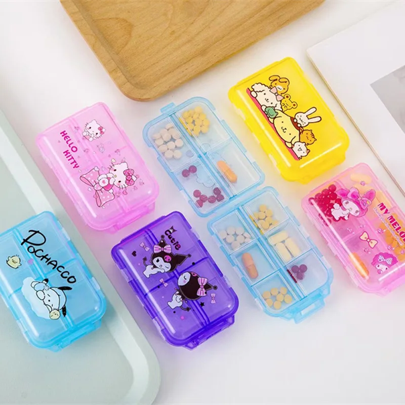 

Портативный чехол для таблеток Sanrio HelloKitty, чехол для хранения лекарств Cinnamoroll Kuromi, контейнер для лекарств, органайзер для таблеток, капсульные чехлы для таблеток